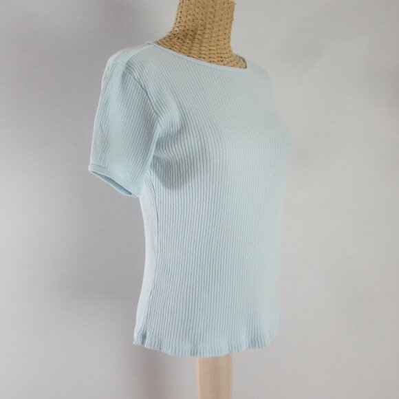 Vtg Ralph Lauren Jeans Co Womens M Blue Cotton Rib Knit Tee Shirt  Y2K Peru - Picture 4 of 7
